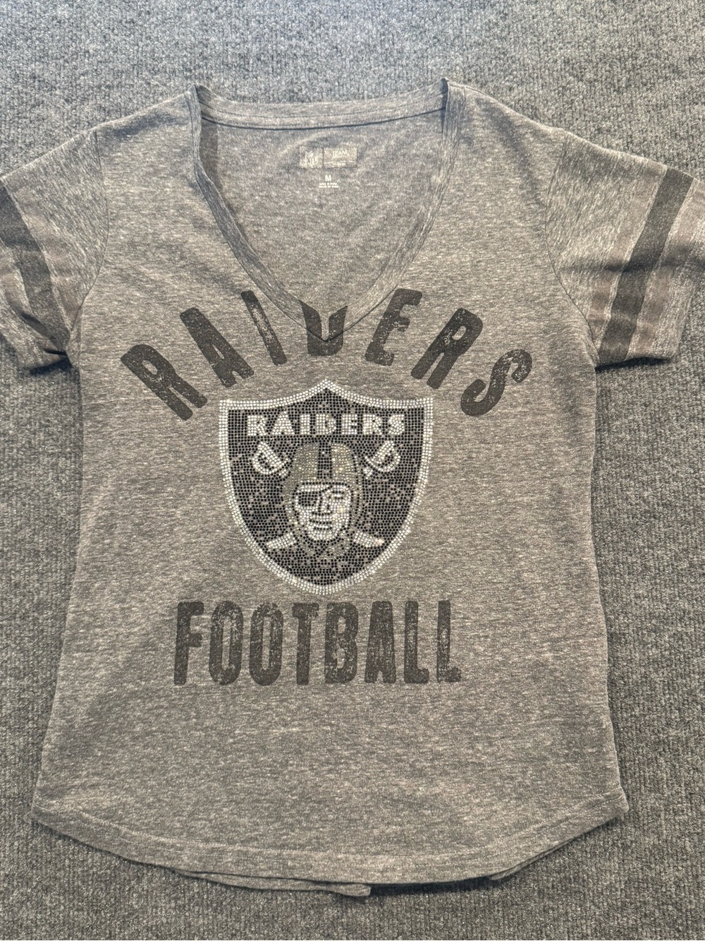 Riders by Lee Gray Raiders Rhinestone V-Neck Football Tee